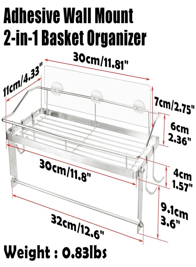 Socpuro Paper Towel Holder with Shelf, 2-in-1 Paper Towel Roll Rack with 4 Hooks, Adhesive Wall Mount Basket Organizer for Bathroom Kitchen - Image 2
